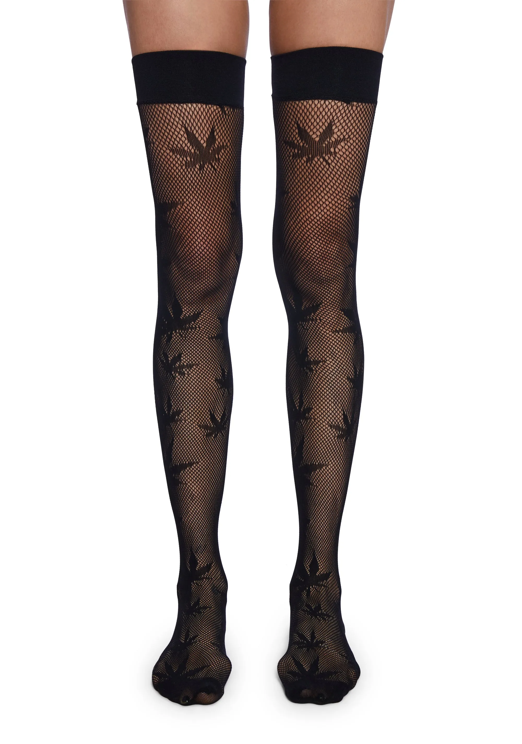 Leaf Print Thigh High Tights