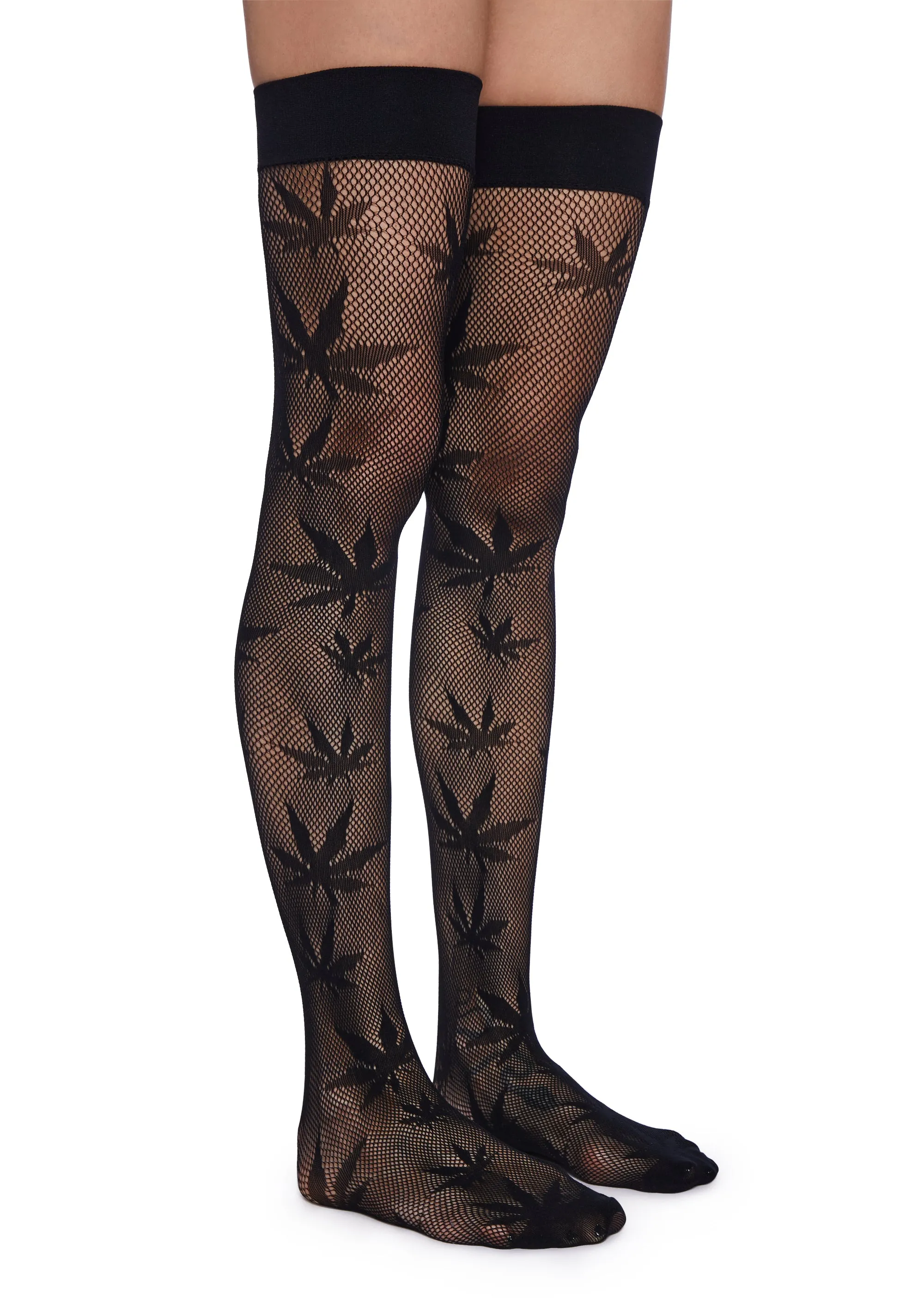 Leaf Print Thigh High Tights