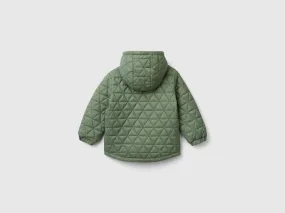 Light Green Quilted Jacket with Hood - Benetton