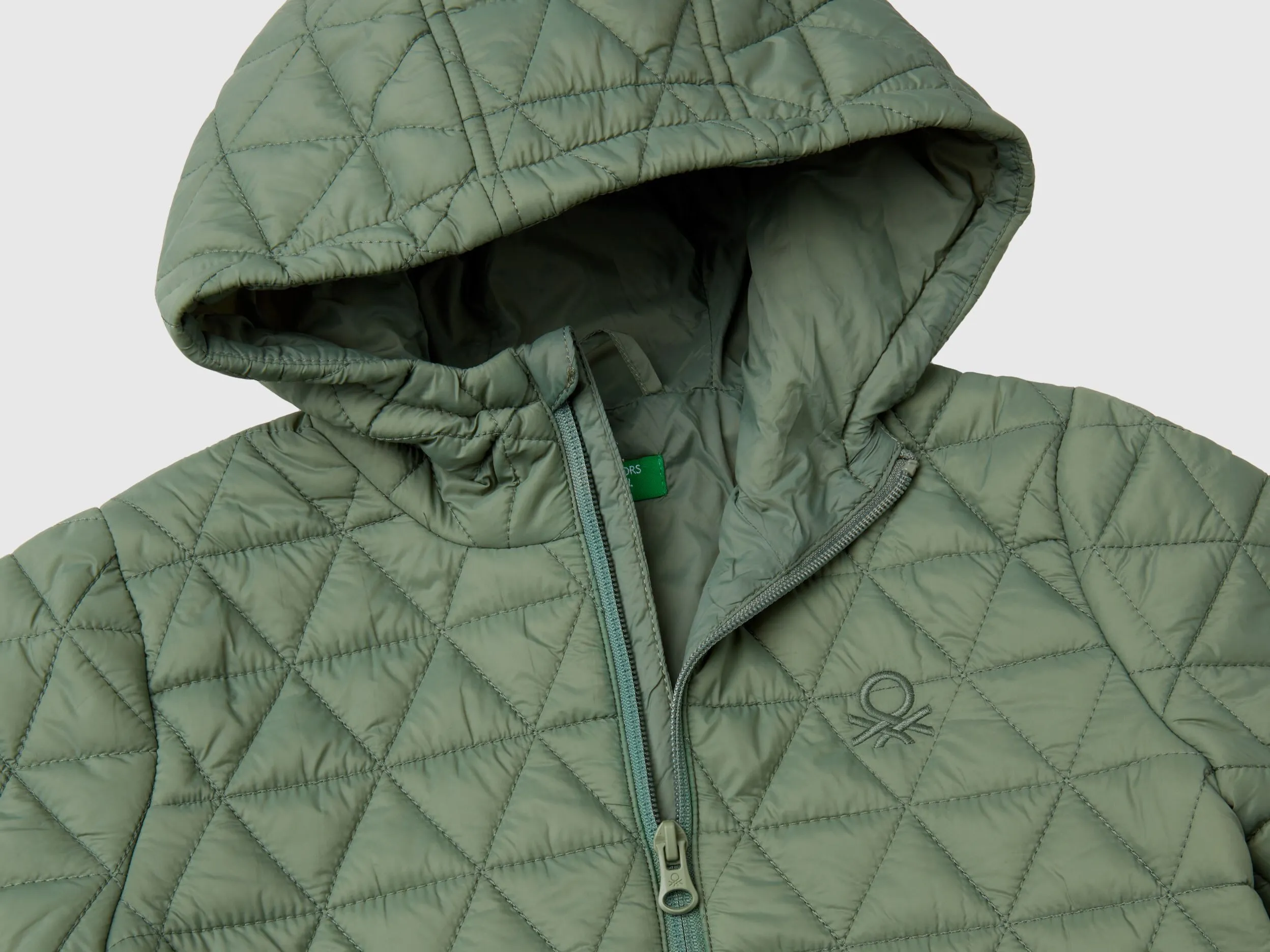 Light Green Quilted Jacket with Hood - Benetton