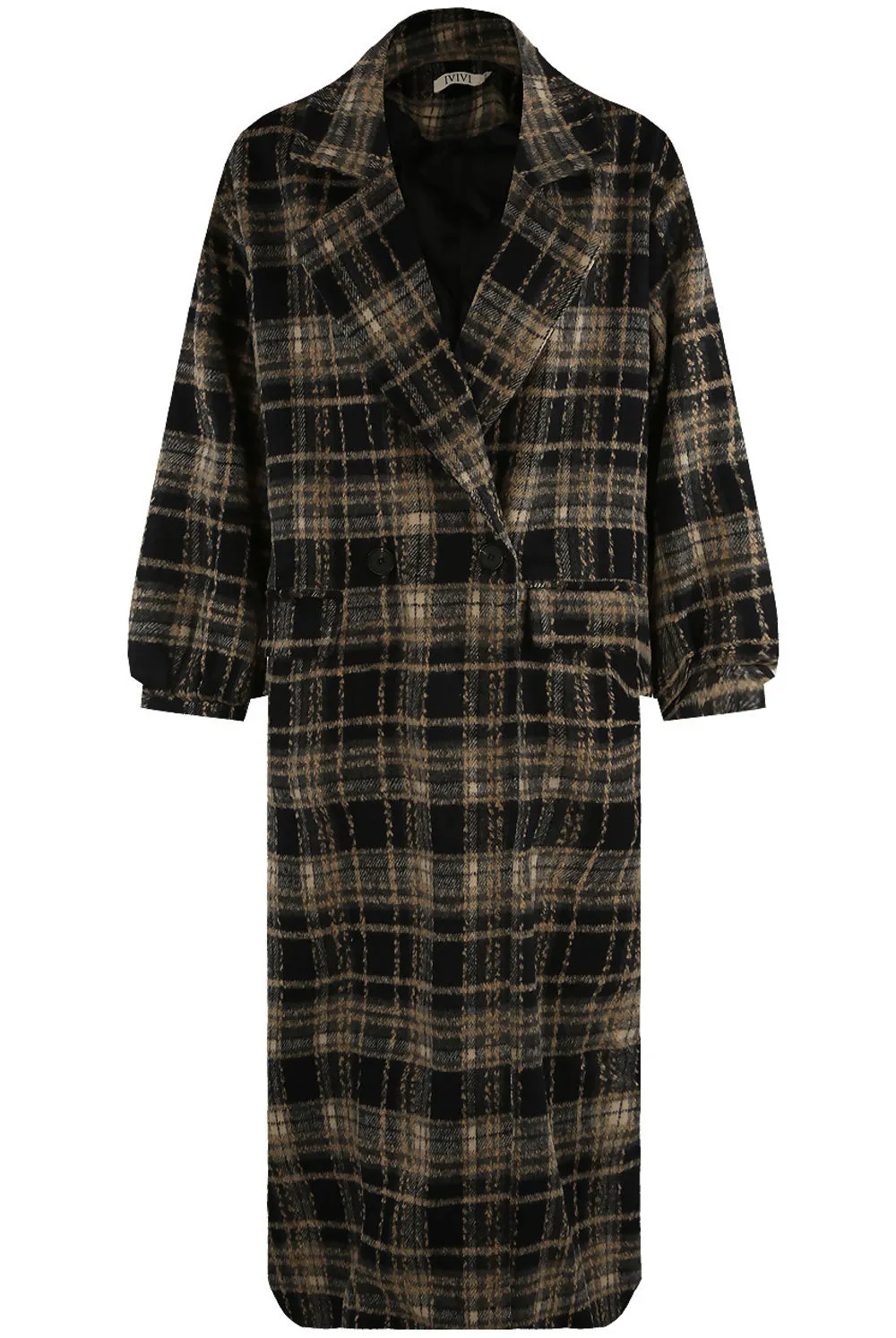 Long Navy Check Print Coat