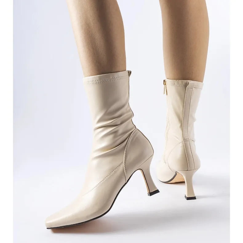 Low-Heeled Beige Boots