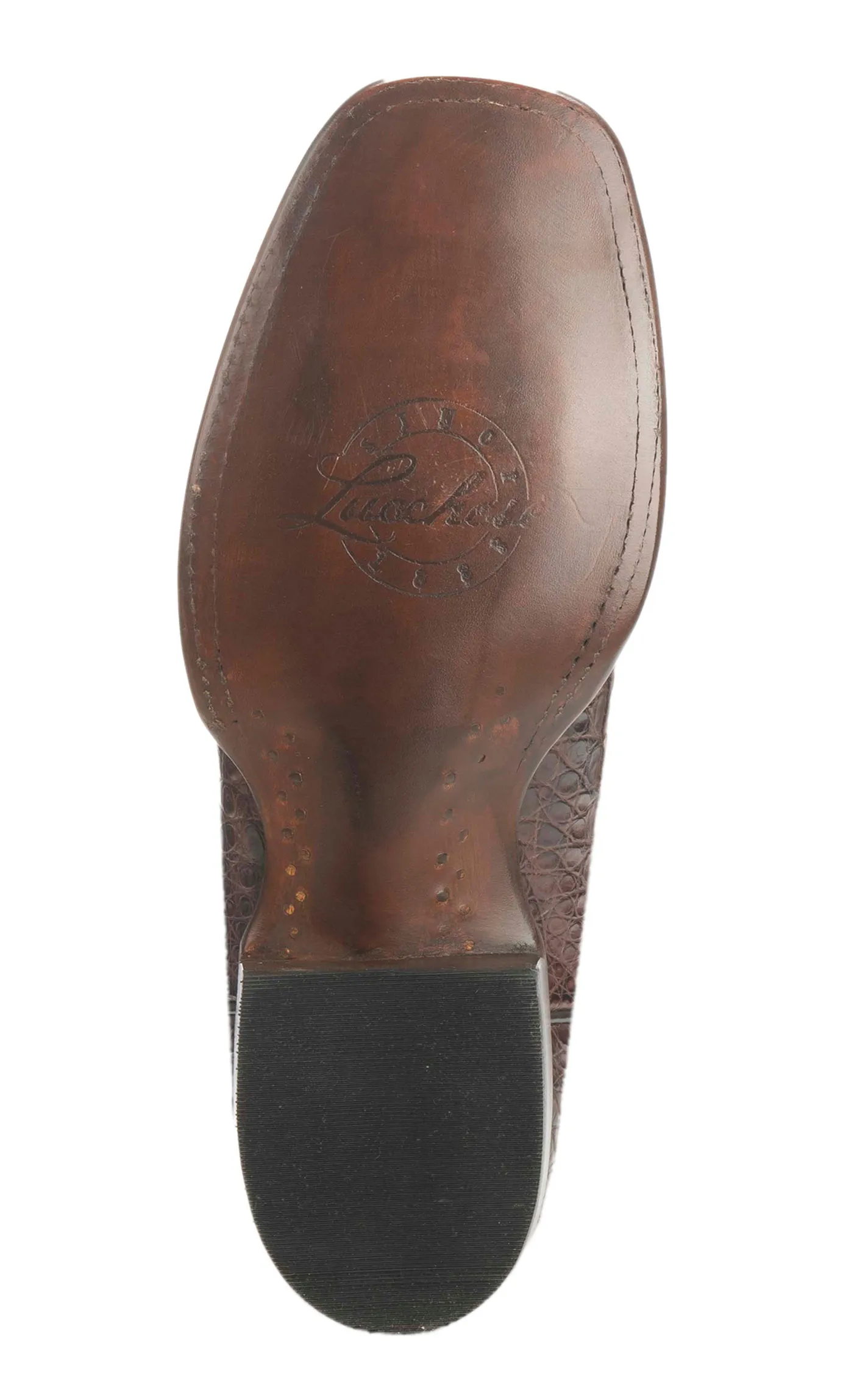 Lucchese Men's Exotic Cowboy Boots in Barrel Brown and Chocolate Caiman Tail, Wide Square Toe