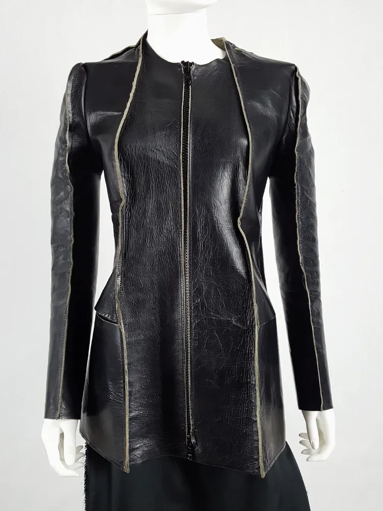 Maison Margiela Vintage 1998 Black Leather Flat Jacket - Spring Collection