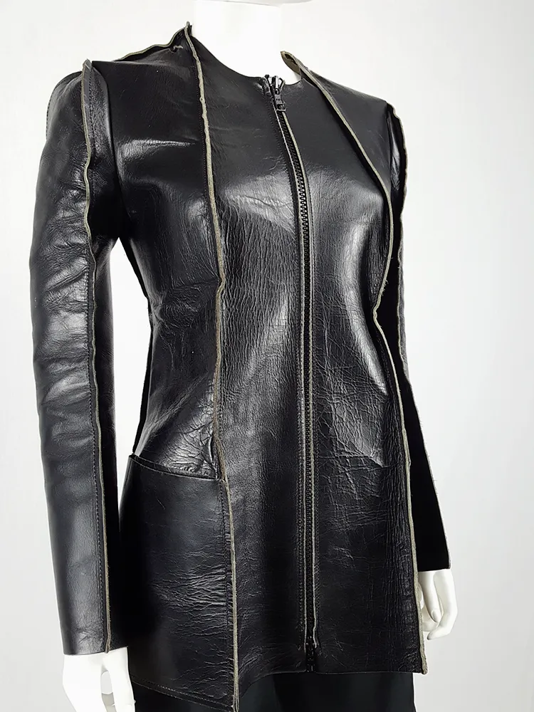 Maison Margiela Vintage 1998 Black Leather Flat Jacket - Spring Collection