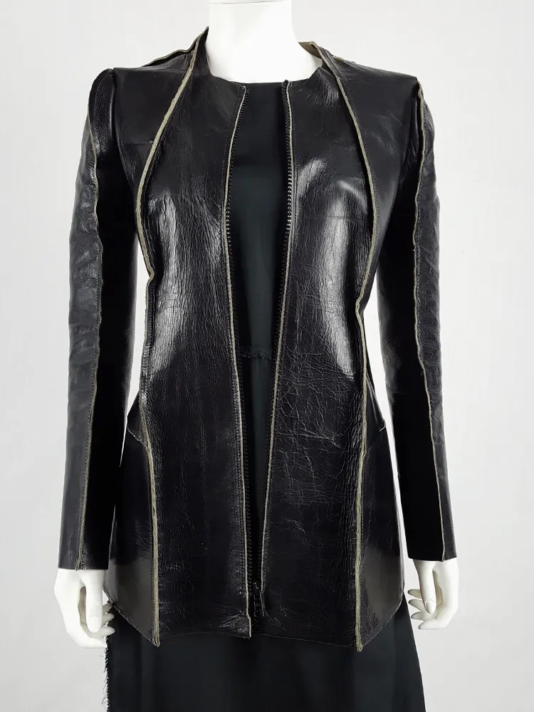 Maison Margiela Vintage 1998 Black Leather Flat Jacket - Spring Collection