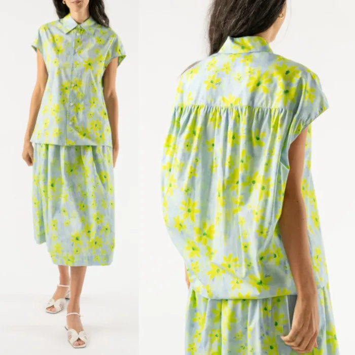 MARNI Parade Print Light Green Poplin Cocoon Shirt