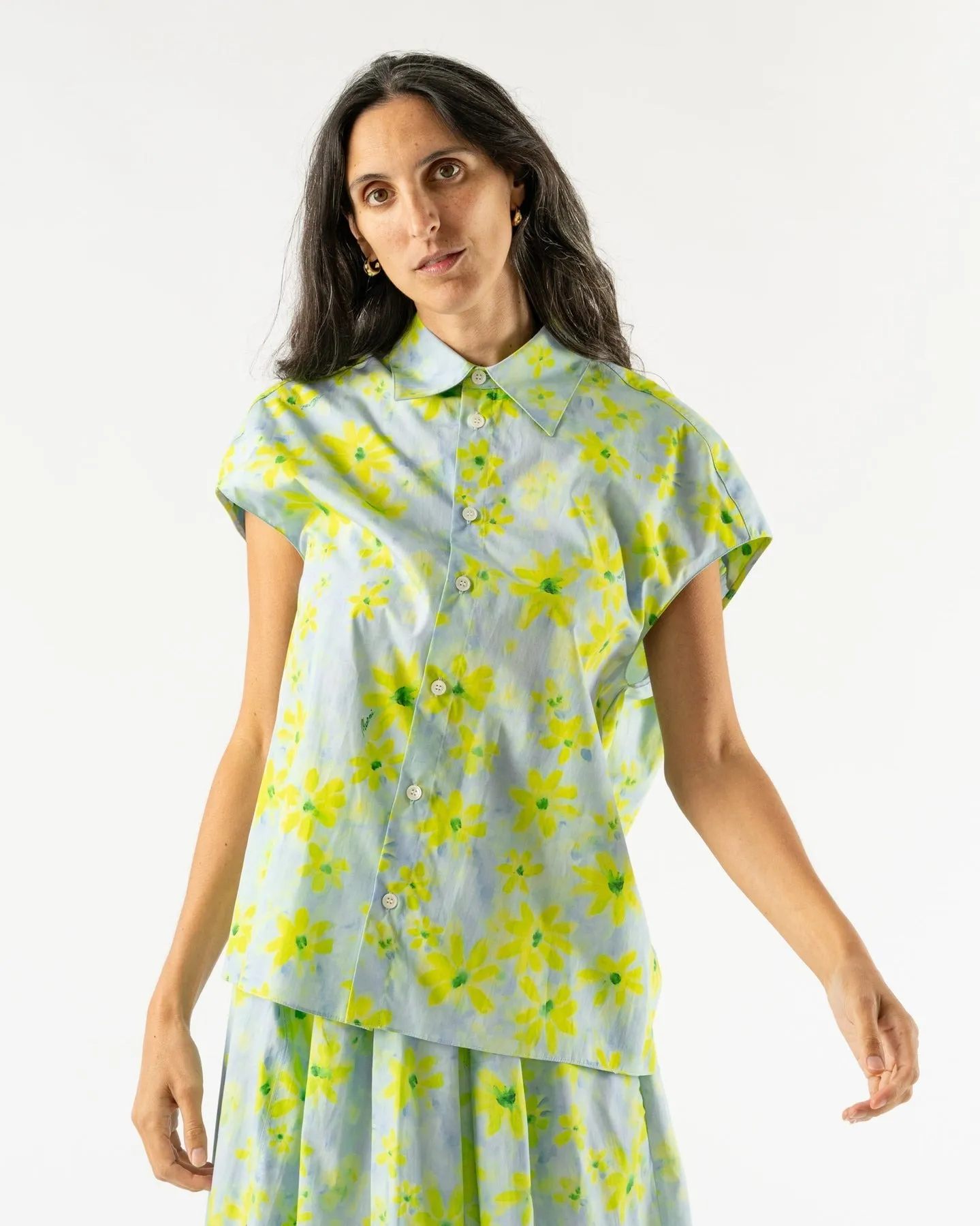 MARNI Parade Print Light Green Poplin Cocoon Shirt