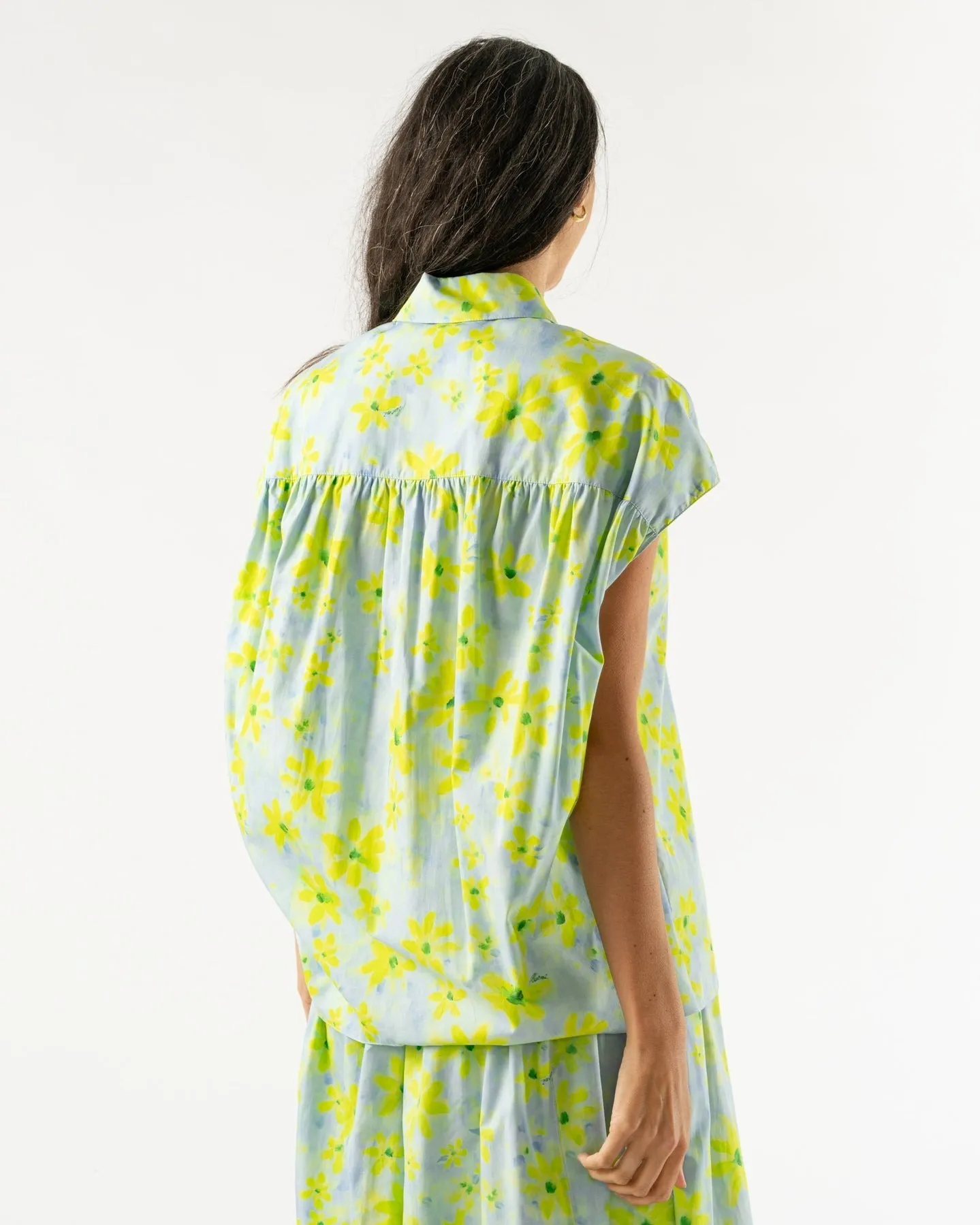 MARNI Parade Print Light Green Poplin Cocoon Shirt