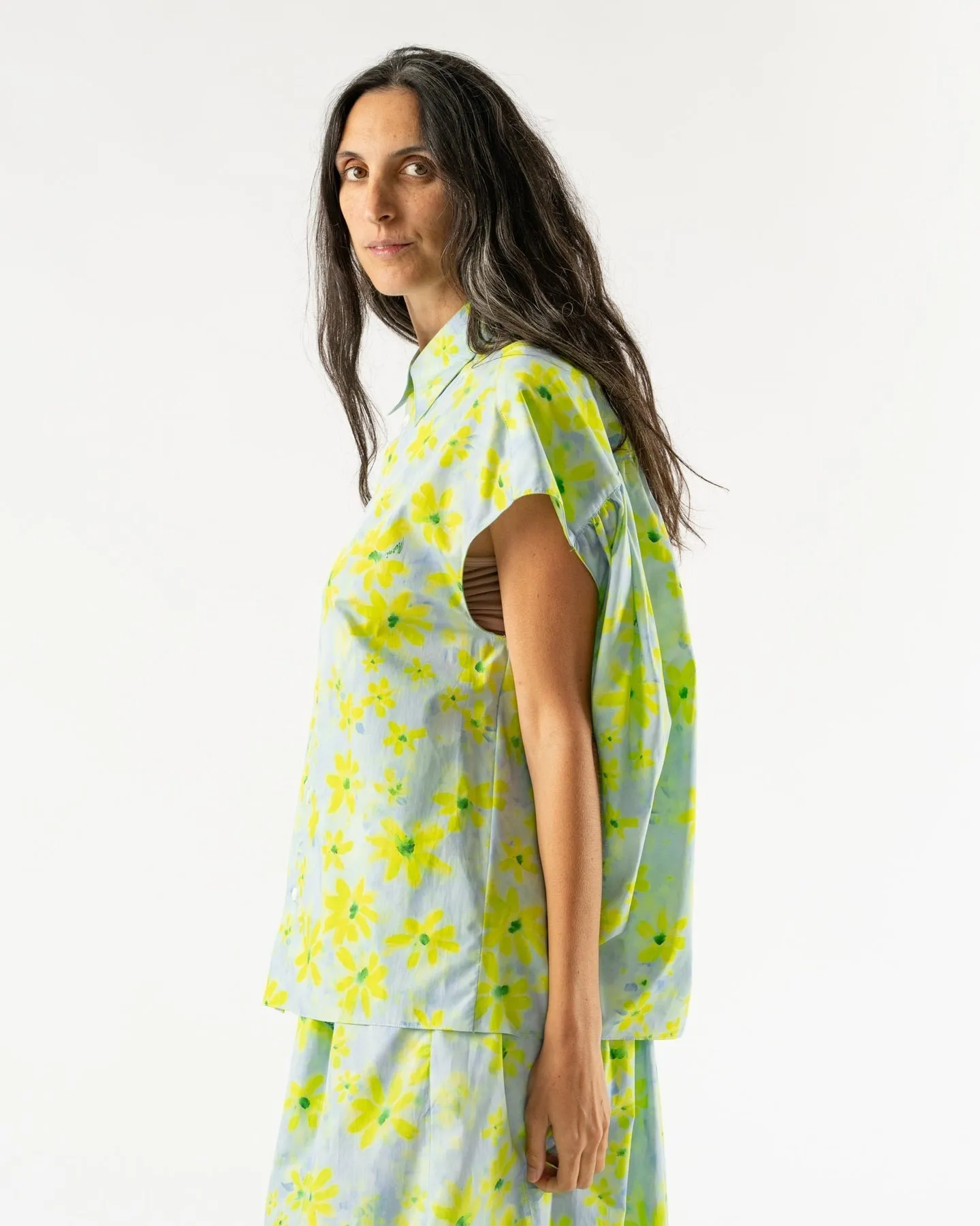 MARNI Parade Print Light Green Poplin Cocoon Shirt