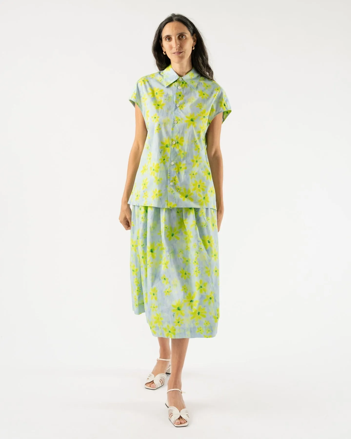 MARNI Parade Print Light Green Poplin Cocoon Shirt