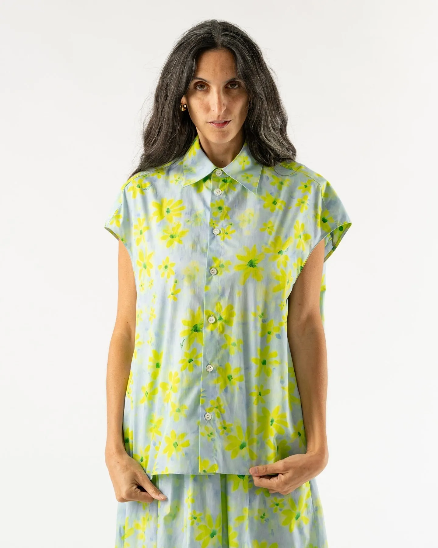 MARNI Parade Print Light Green Poplin Cocoon Shirt