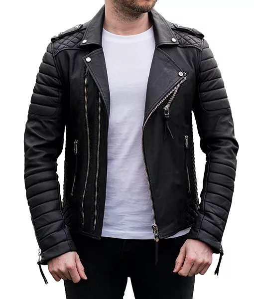 TLC Men's Black Biker Leather Jacket