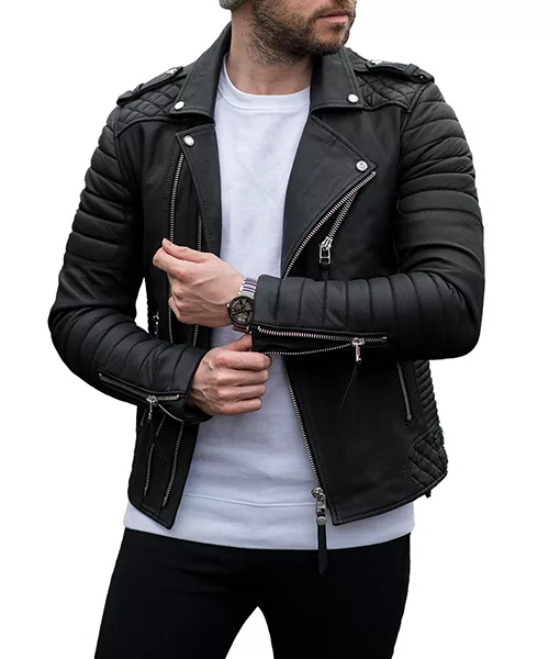 TLC Men's Black Biker Leather Jacket