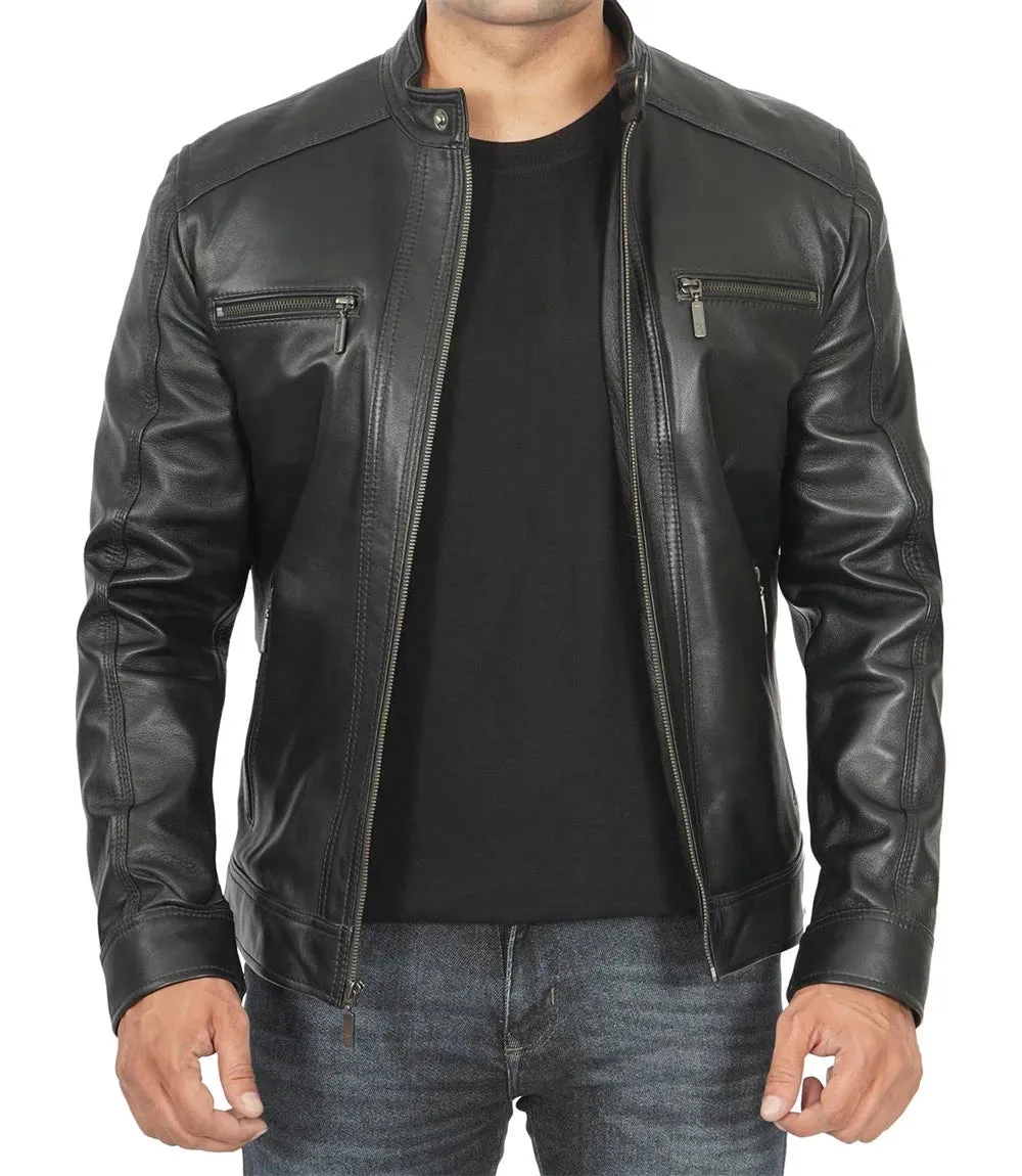 Merrill Men's Black Cafe Racer Hooded Leather Jacket - Shop Now