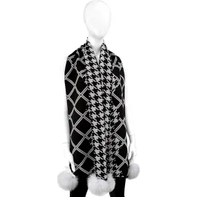 Mitchie's Women's Houndstooth Scarf with Fox Poms