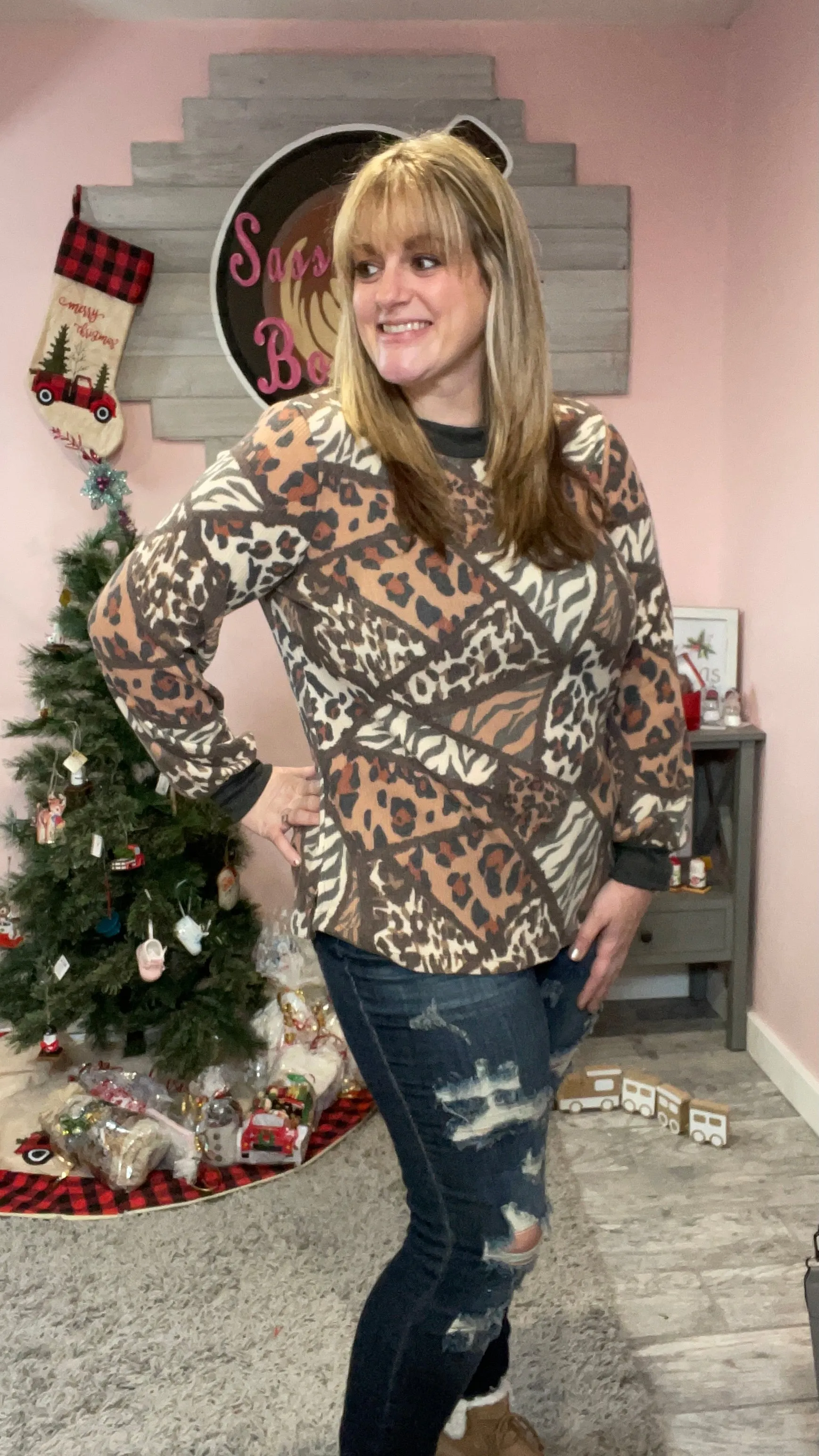 Mixed Animal Print Pullover