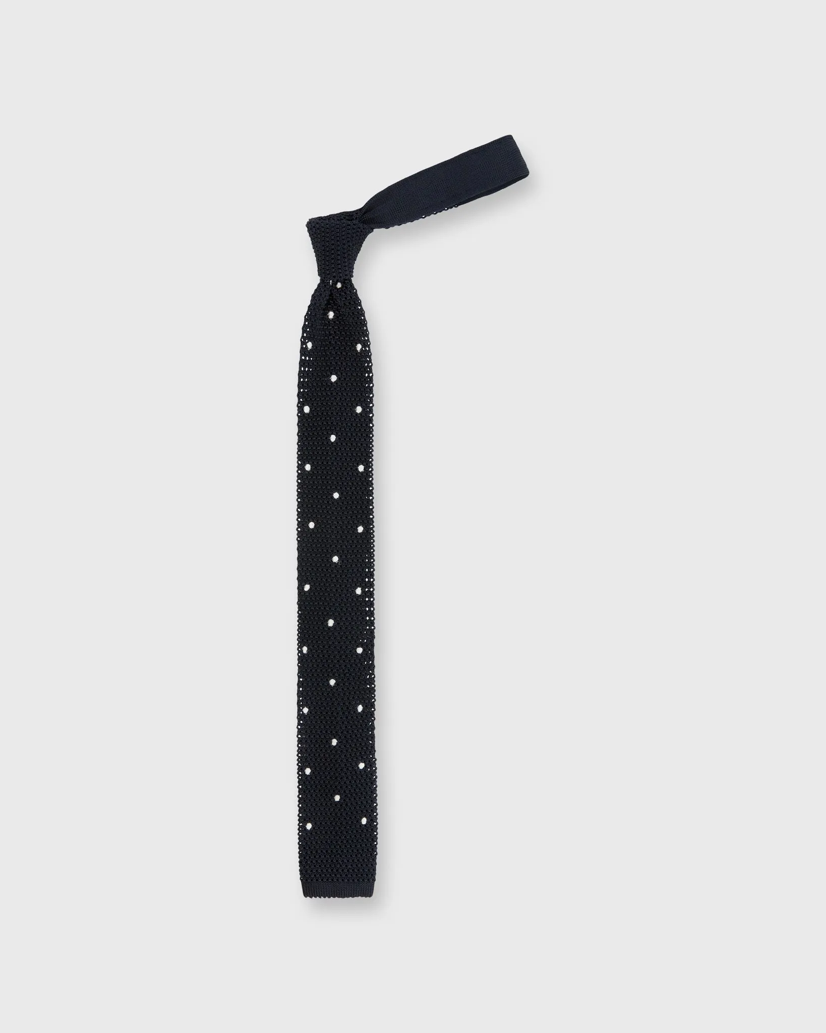 Navy and White Polka Dot Silk Knit Tie