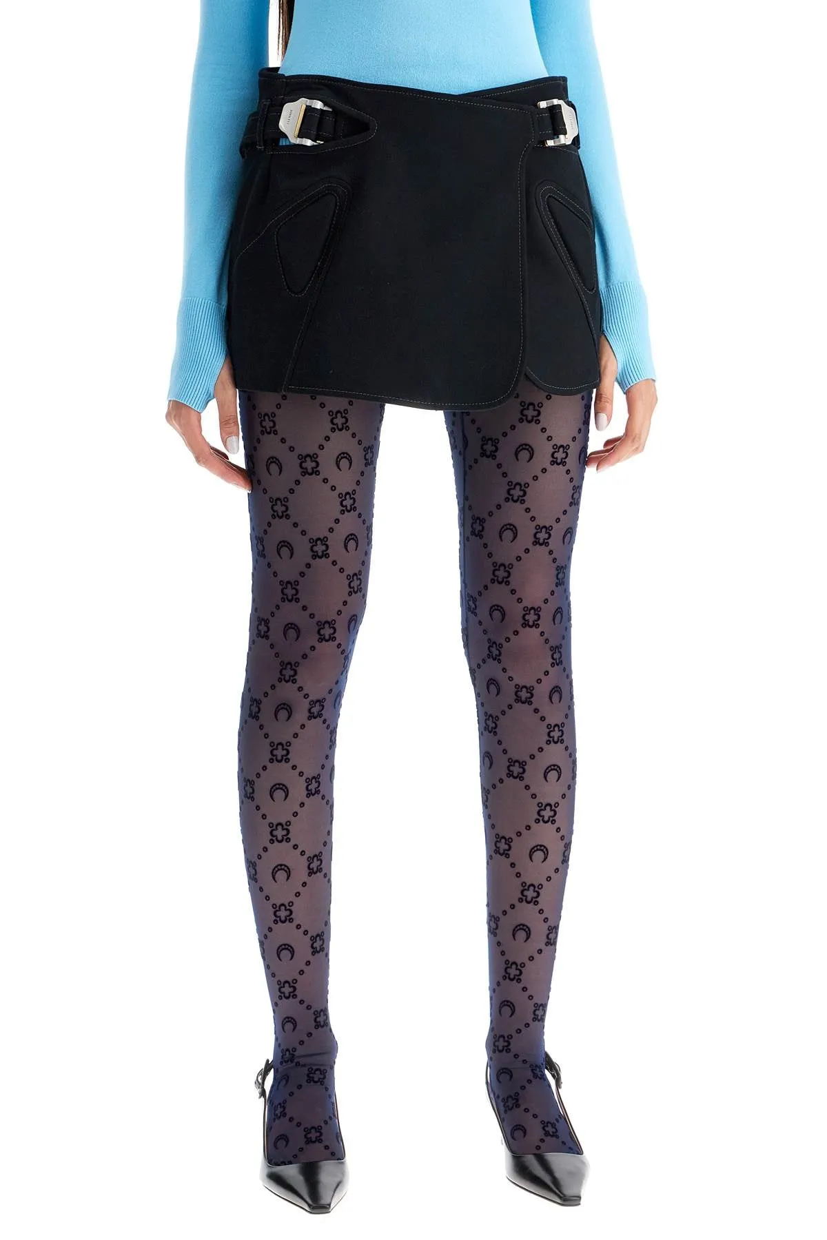 navy moonogram tights made from recycled mesh - WUW034A CJER0005