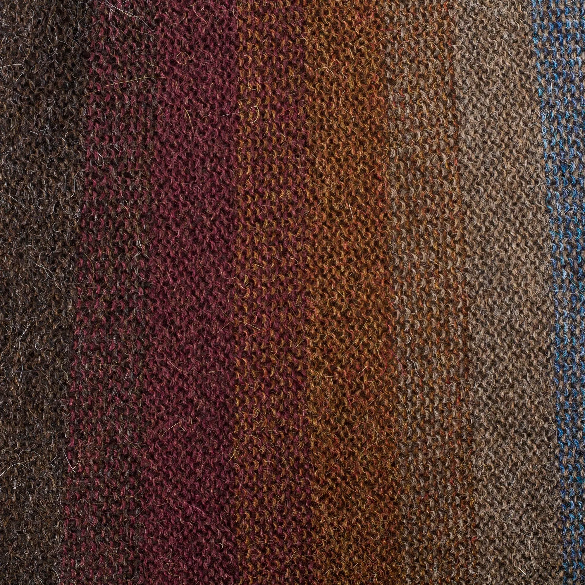 Alpaca Knit Scarf in Brown, Burgundy, Blue Stripes Outcropping