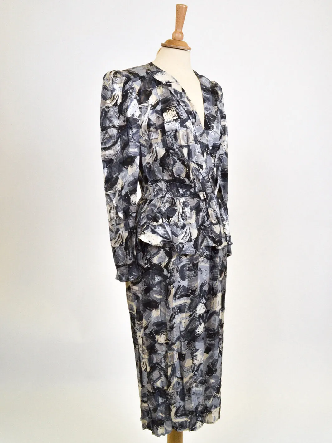 Gray Patterned Dress from the 1980s