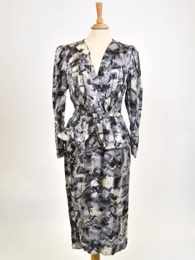 Gray Patterned Dress from the 1980s