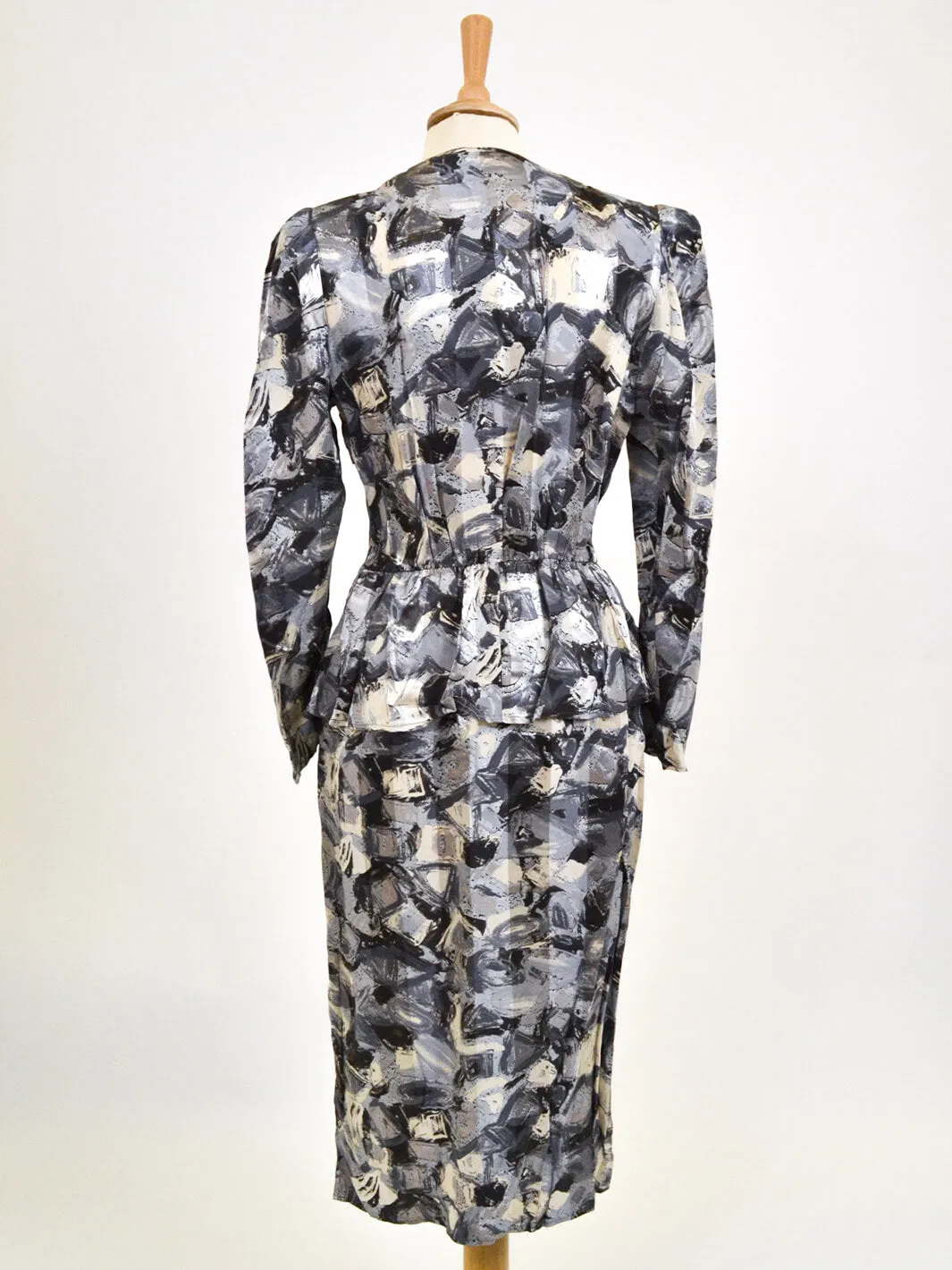 Gray Patterned Dress from the 1980s