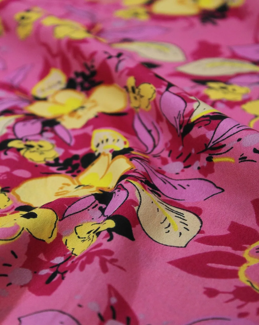 Pink Floral Print Crepe Fabric