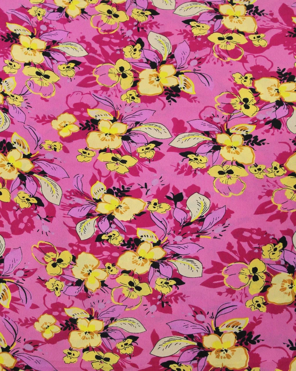 Pink Floral Print Crepe Fabric