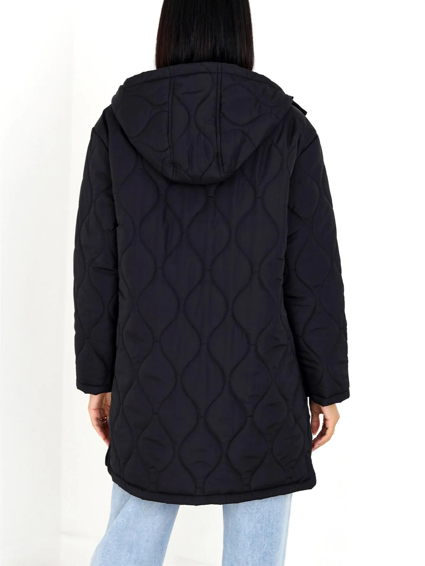 Plus Size Onion Skin Quilted Long Jacket (UK Sizes 18-24)