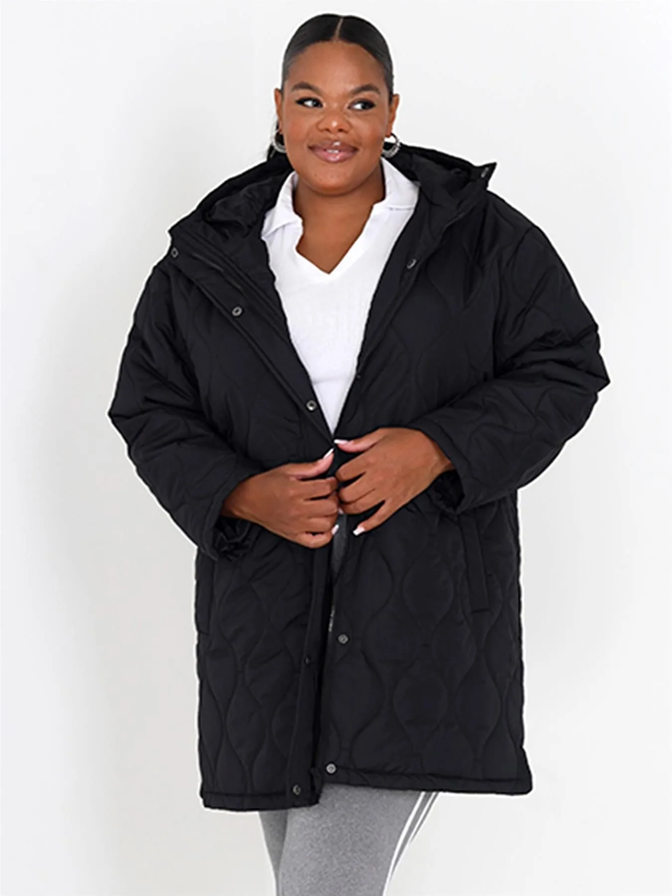 Plus Size Onion Skin Quilted Long Jacket (UK Sizes 18-24)