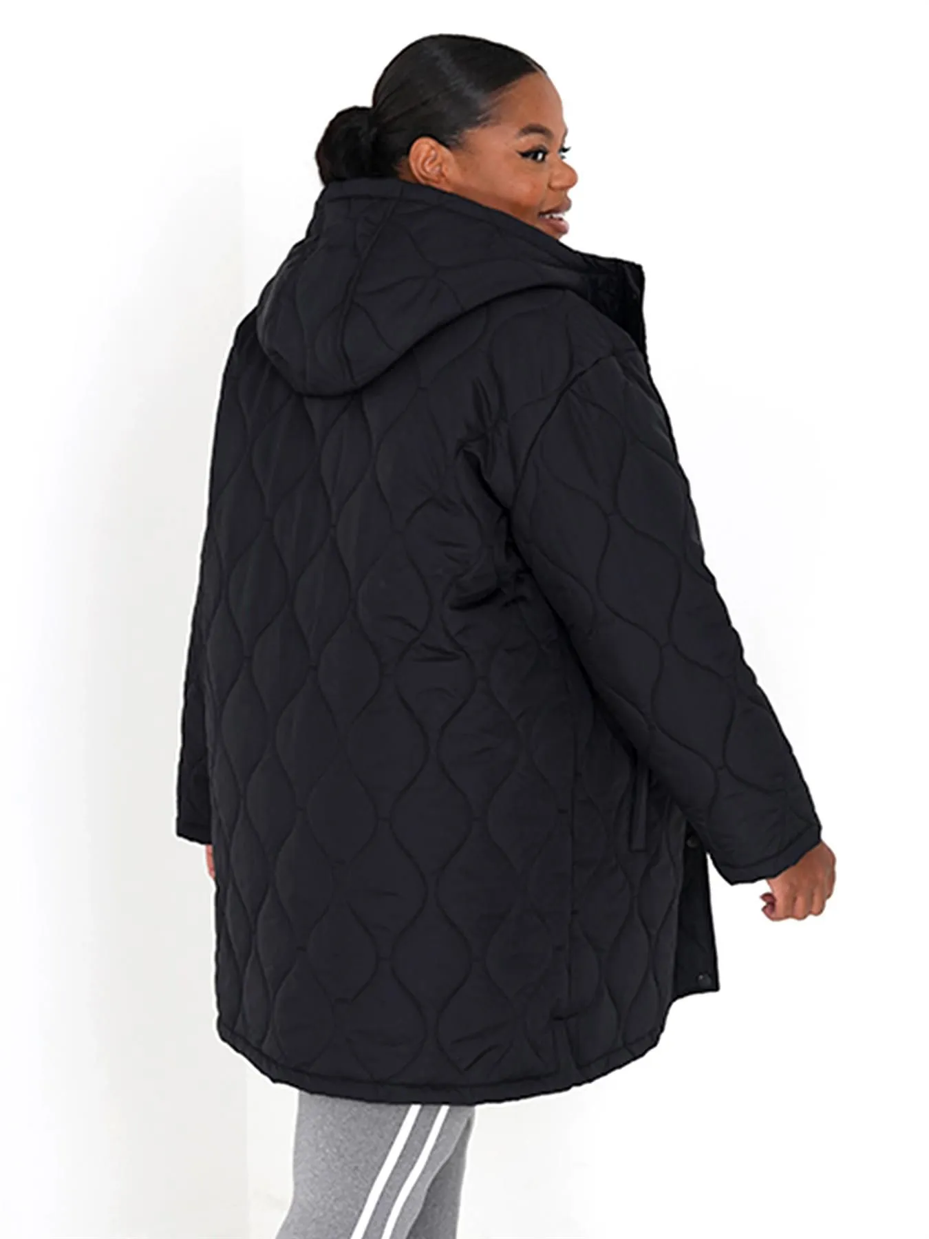 Plus Size Onion Skin Quilted Long Jacket (UK Sizes 18-24)