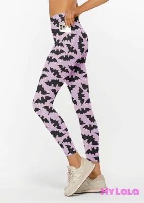 Trendy Lavender Bats Pocket Leggings