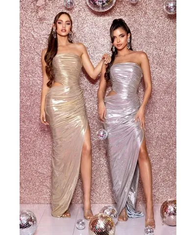 Portia and Scarlett Ruched Metallic Prom Dress PS25216