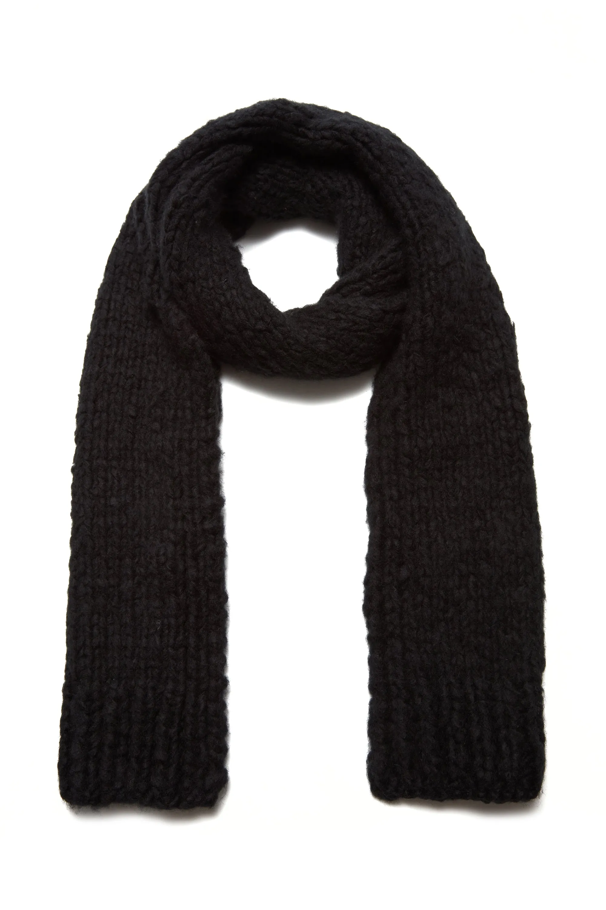 Black Welfat Cashmere Pyke Knit Scarf.