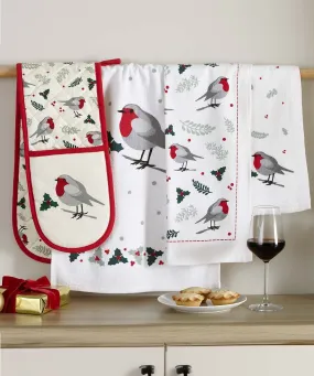 Robin Oven Glove and Tea Towel Set