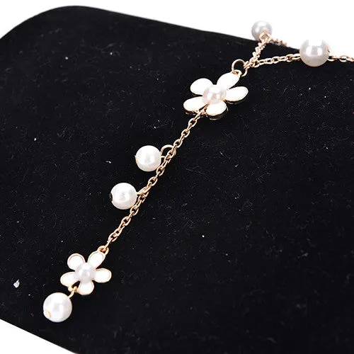 Romantic Style Long Tassel Necklace with Imitation Pearl Flowers - Trendy Women's Jewelry