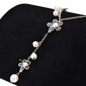 Romantic Style Long Tassel Necklace with Imitation Pearl Flowers - Trendy Women's Jewelry