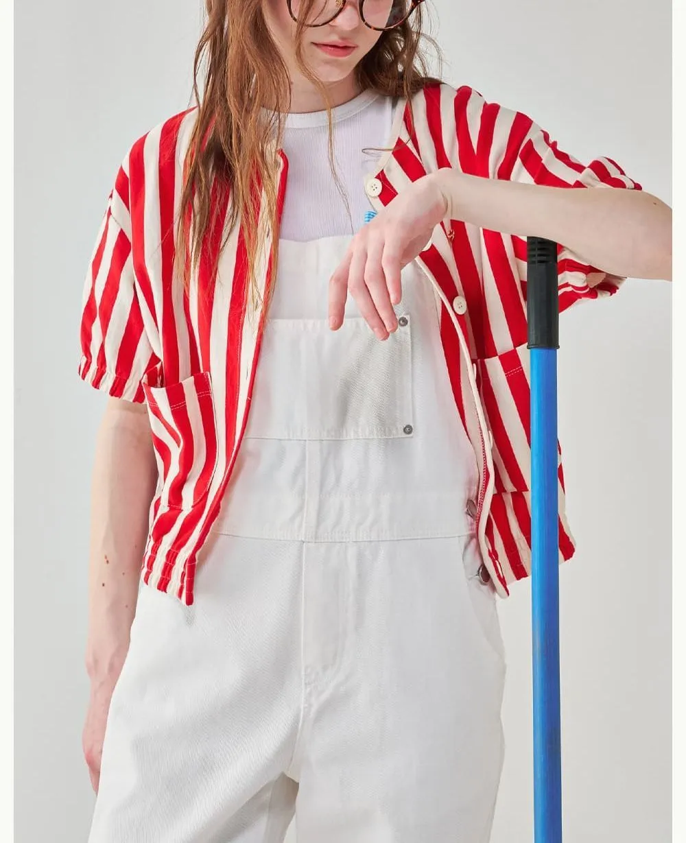 Stripes Heart Short Sleeves Logo Cardigans by RONRON