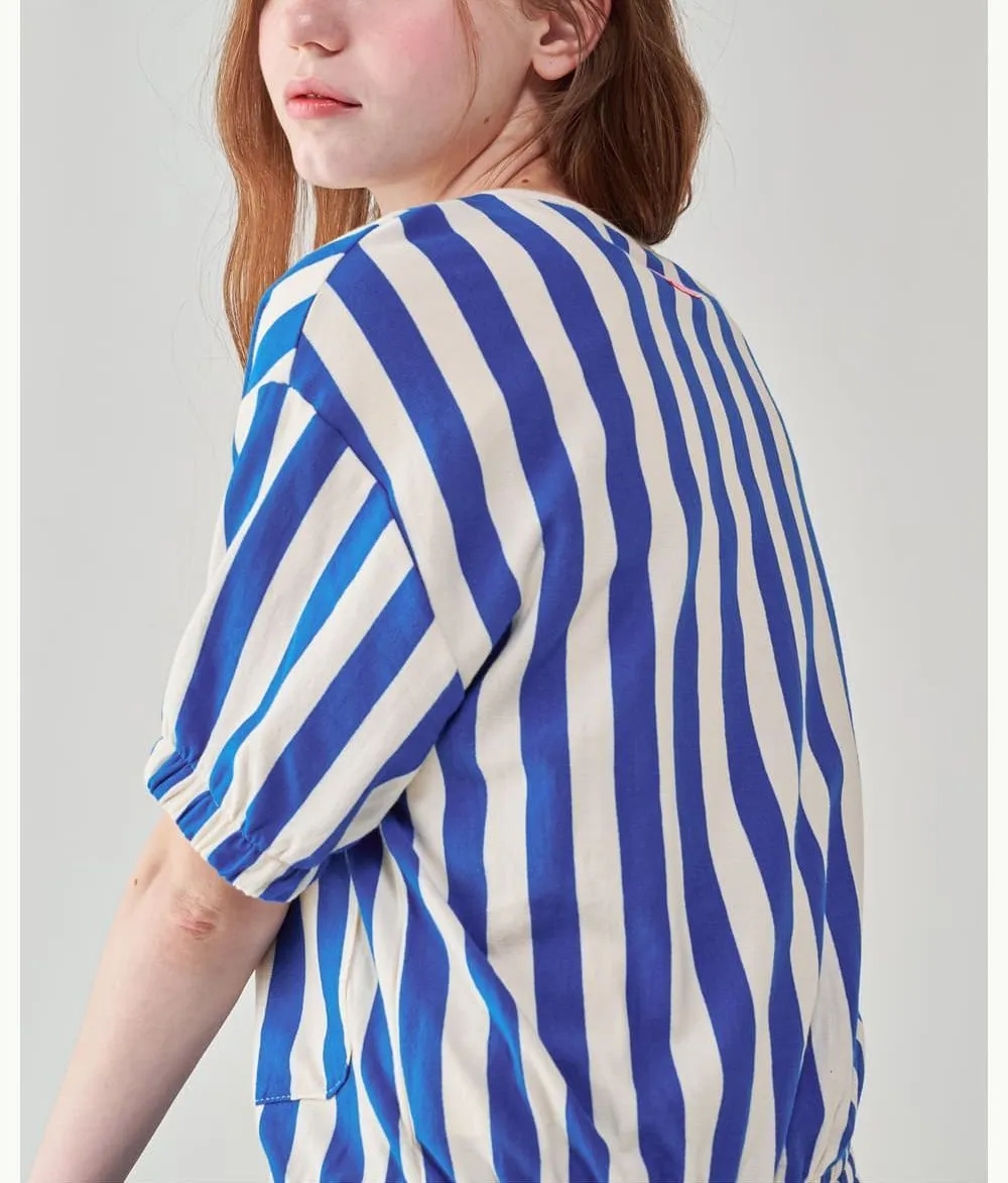 Stripes Heart Short Sleeves Logo Cardigans by RONRON