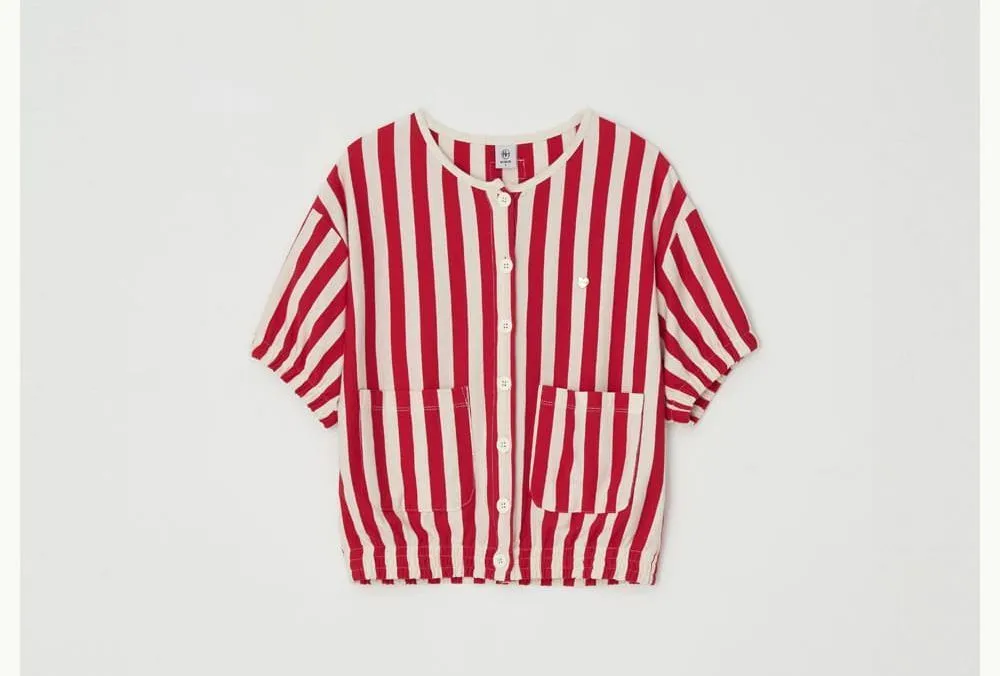 Stripes Heart Short Sleeves Logo Cardigans by RONRON