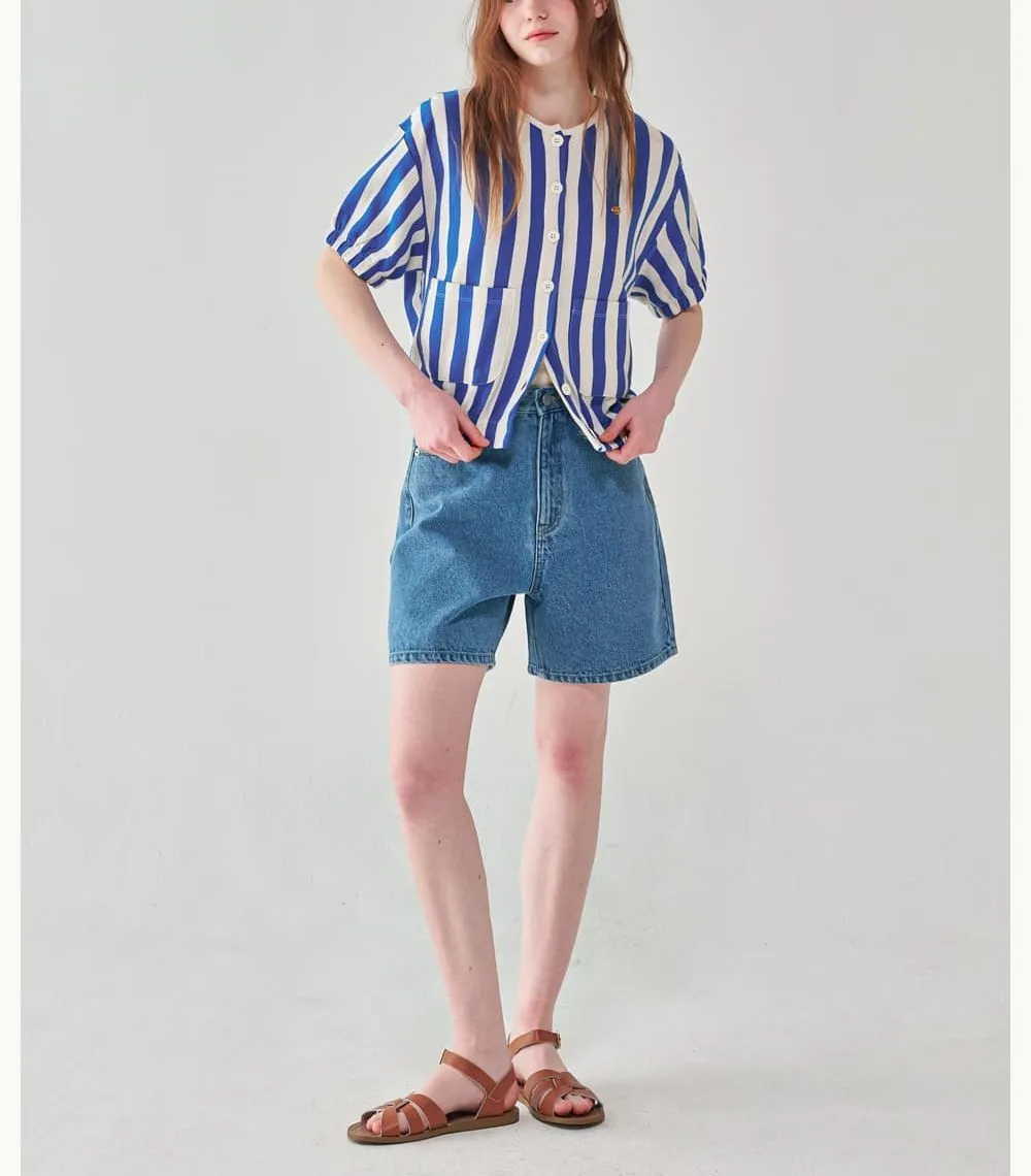 Stripes Heart Short Sleeves Logo Cardigans by RONRON