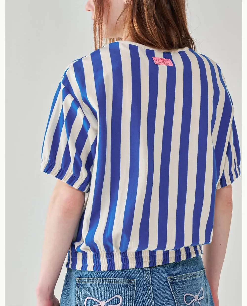 Stripes Heart Short Sleeves Logo Cardigans by RONRON