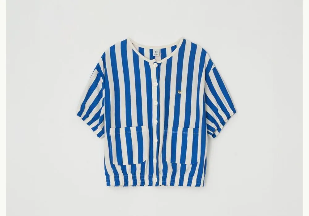 Stripes Heart Short Sleeves Logo Cardigans by RONRON