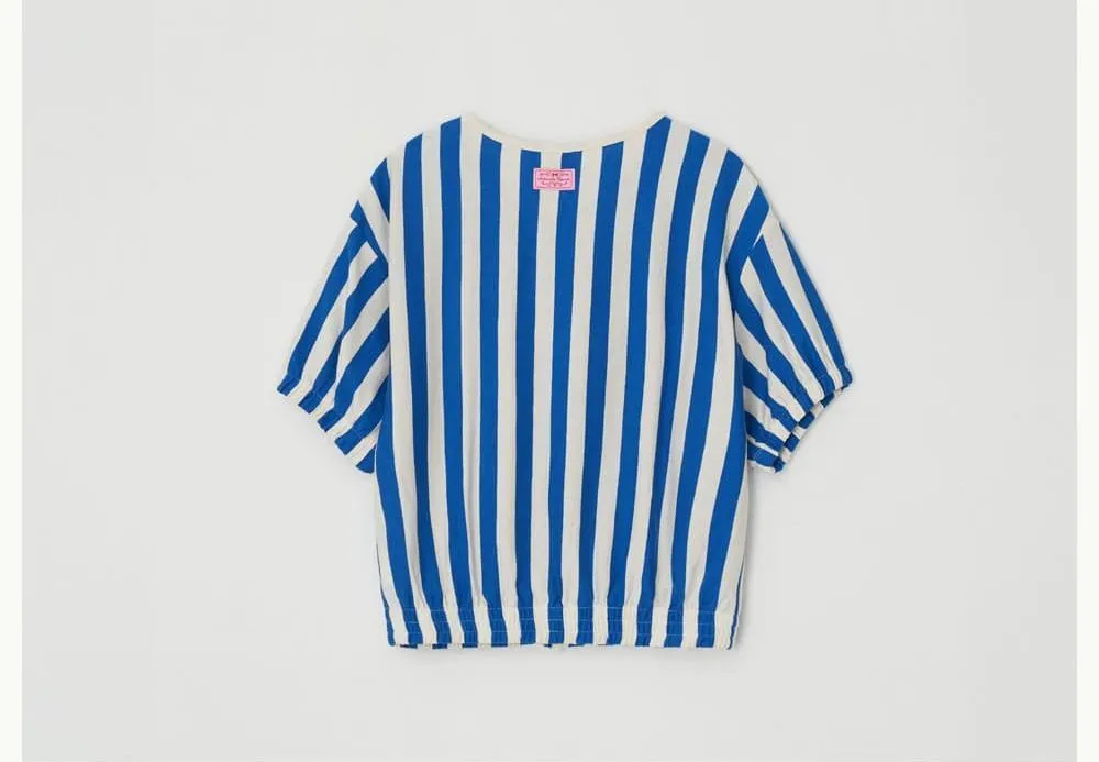 Stripes Heart Short Sleeves Logo Cardigans by RONRON