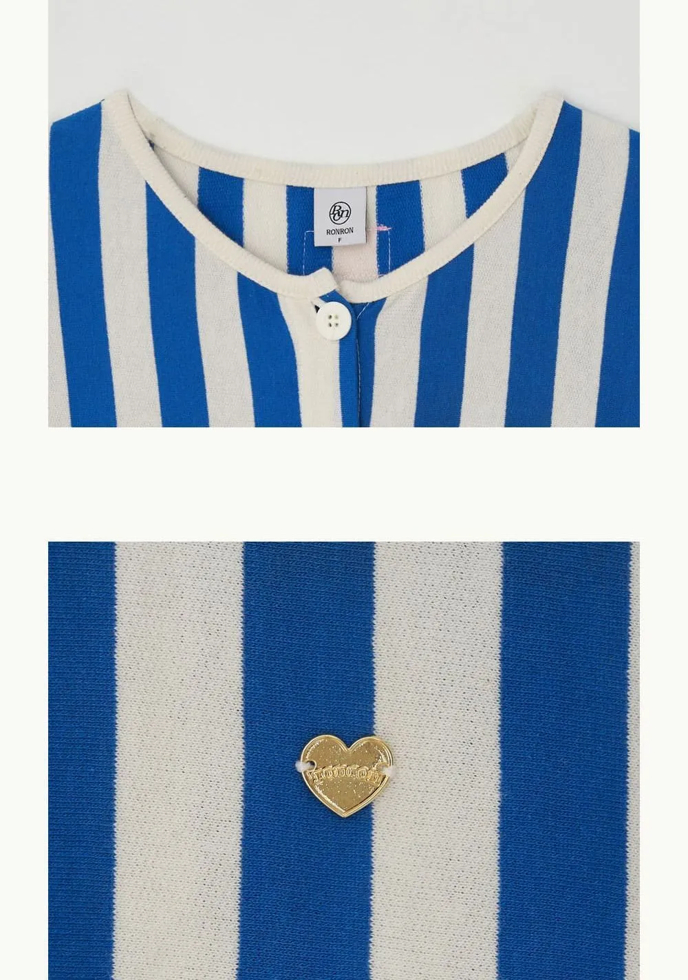 Stripes Heart Short Sleeves Logo Cardigans by RONRON