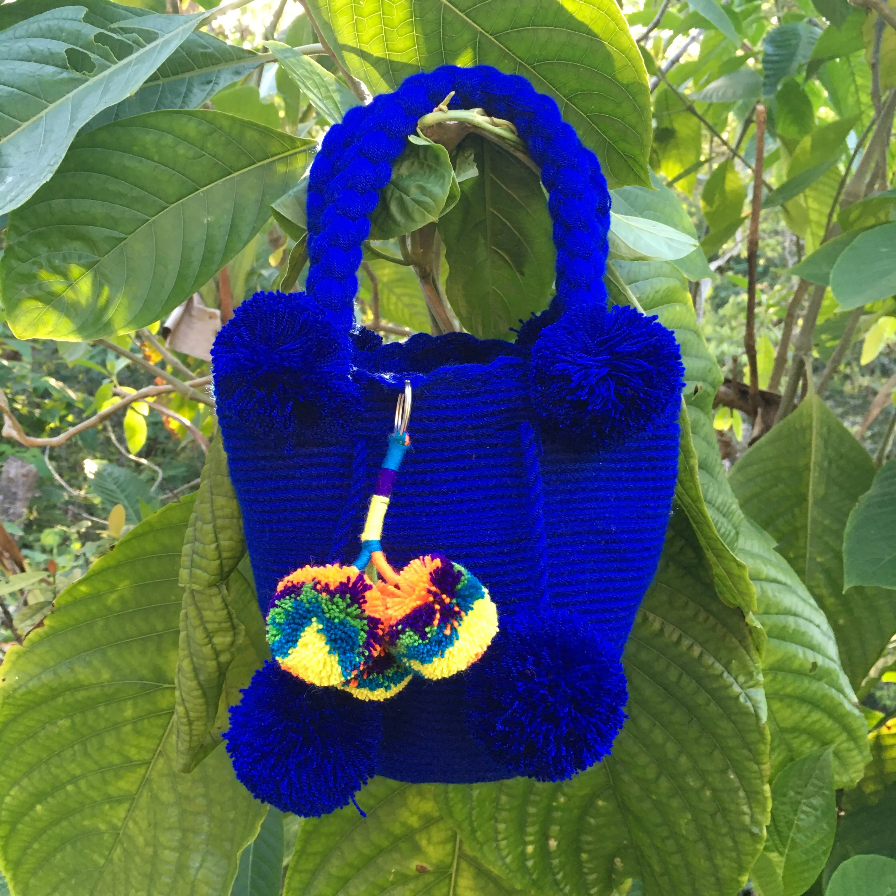 Royal Blue Pom Pom Mochila Mini