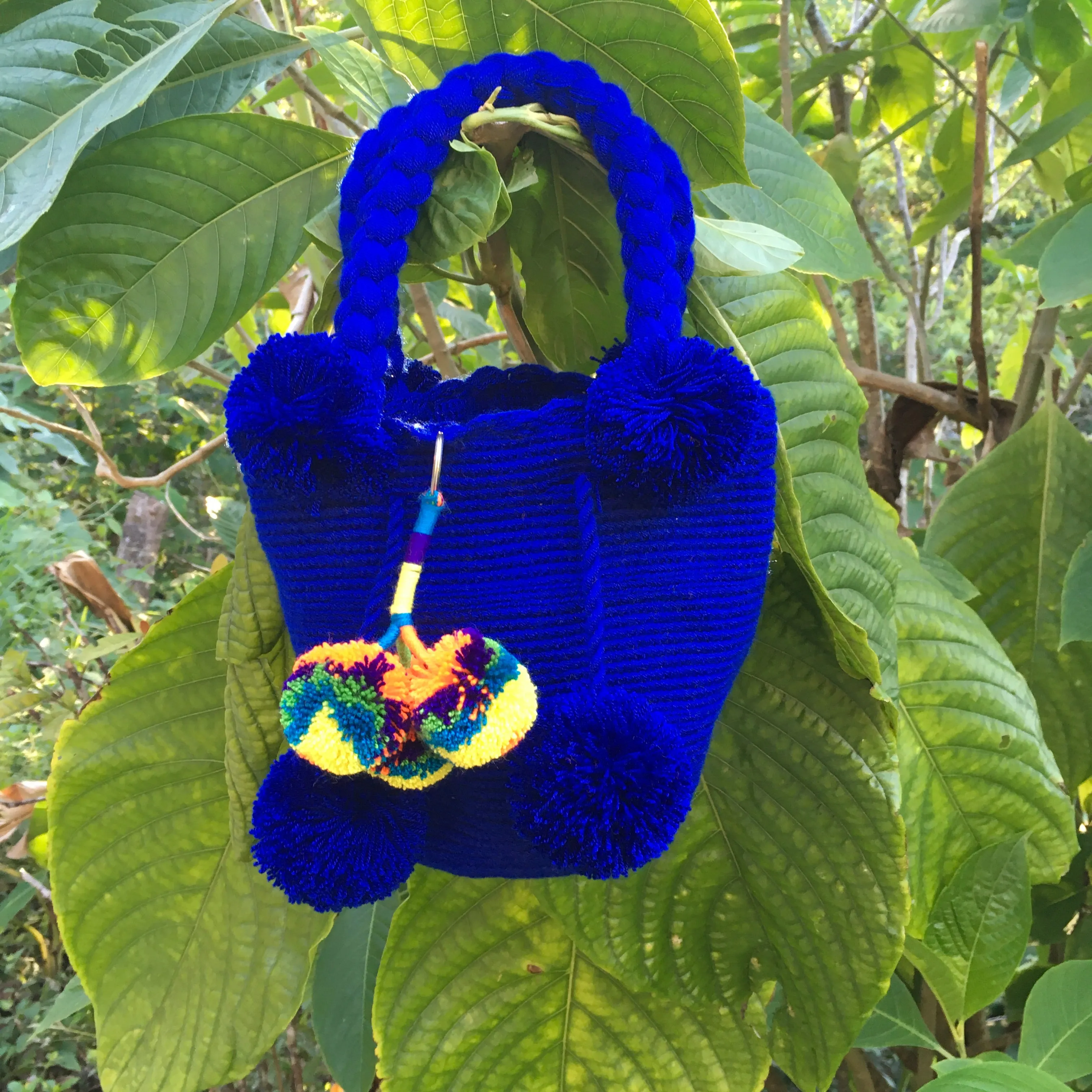 Royal Blue Pom Pom Mochila Mini