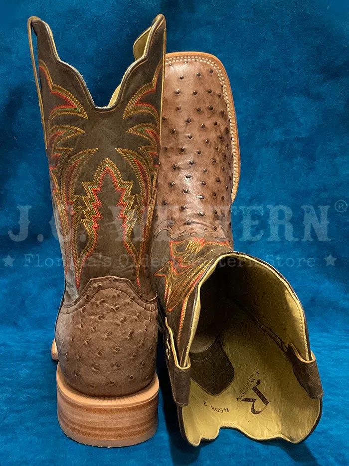 Mens Full Quill Ostrich Boots - Tobac Bark