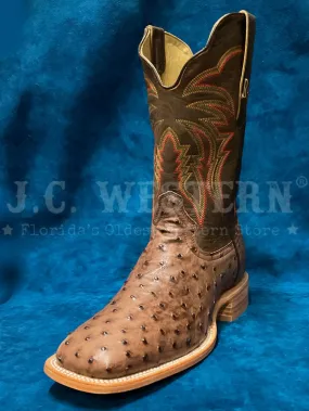 Mens Full Quill Ostrich Boots - Tobac Bark